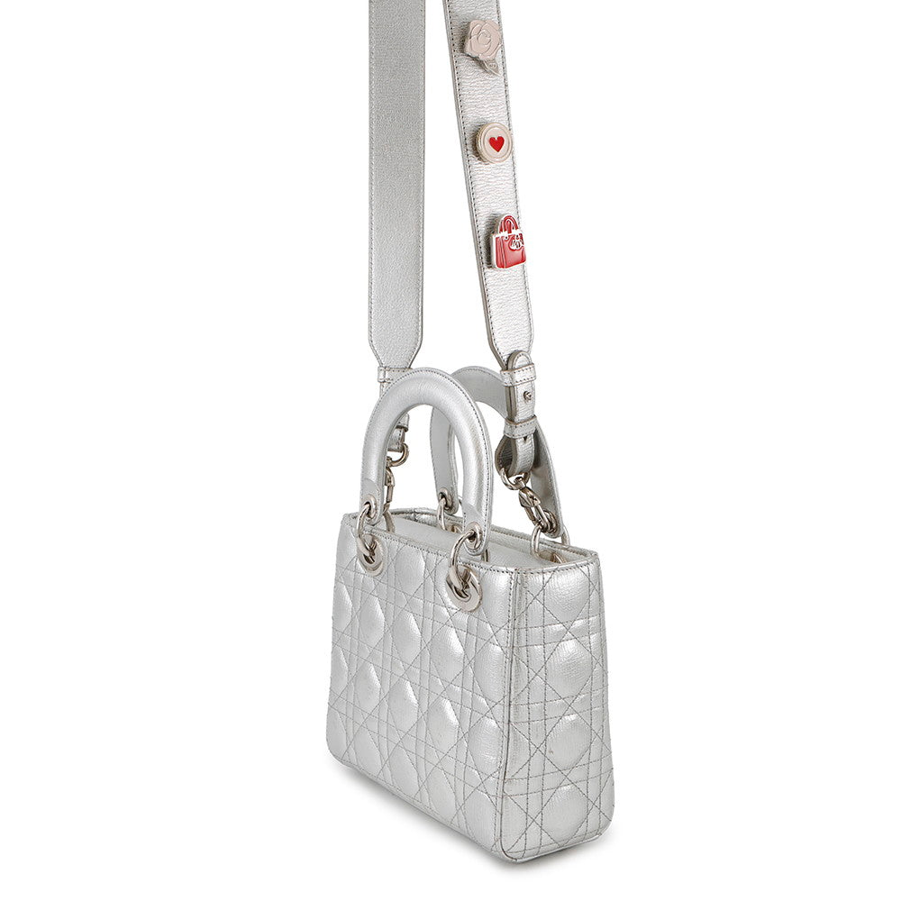Dior Lady'S My Cannage Way Bag Silverm Onge Leather Travel Bag