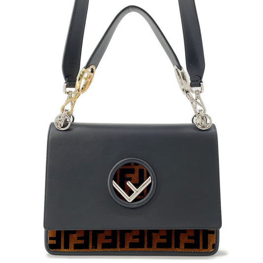 Fendi Zucca Canayev Handbag Brown8Bt284 Velvet Leather Black Travel Bag