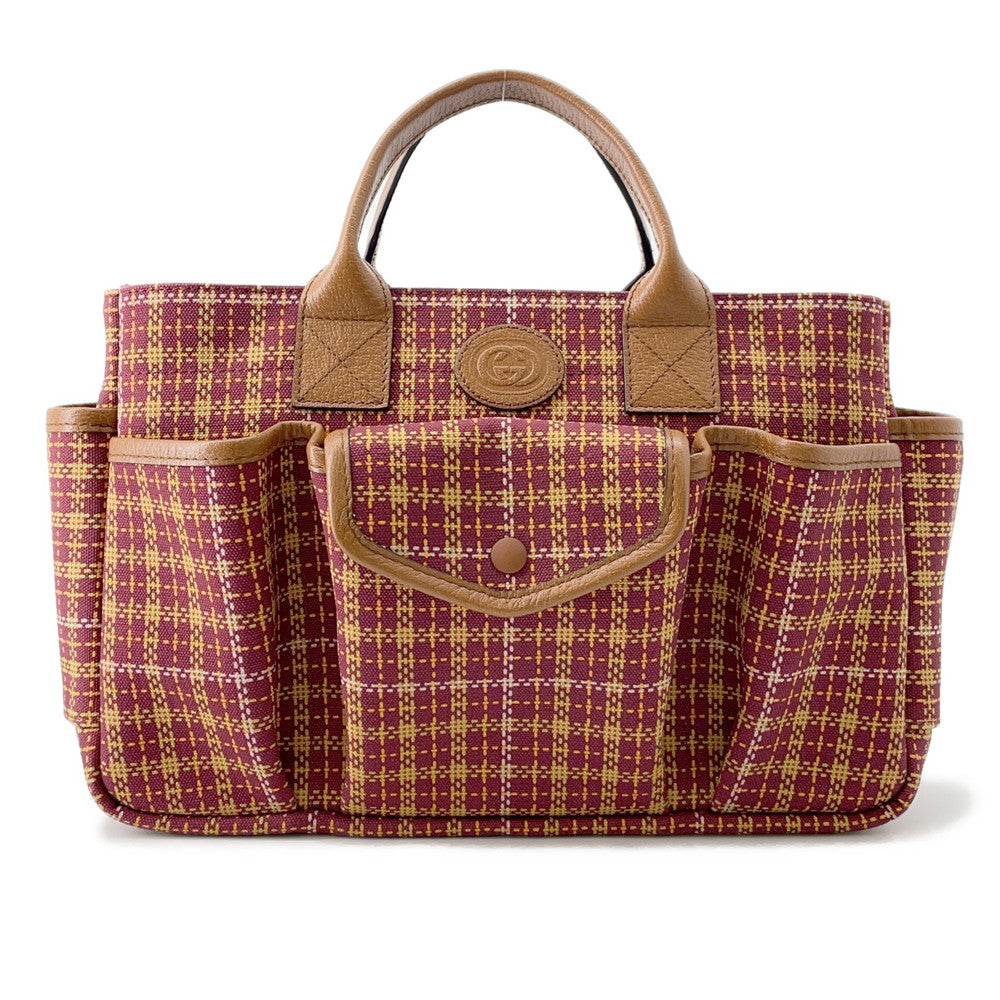 Gucci Children's Check Pattern Interlocking G Leather Canvas Brown Tote Bag