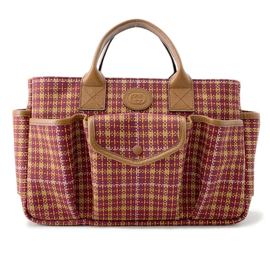 Gucci Children's Check Pattern Interlocking G Leather Canvas Brown Tote Bag