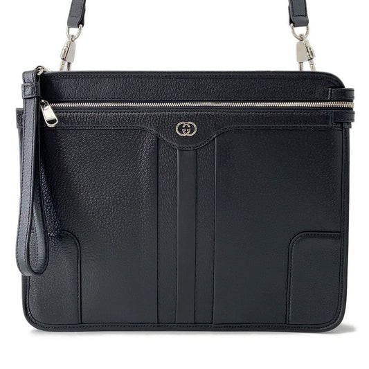 Gucci Interlocking G Messenger Black735111 Leather Travel Bag