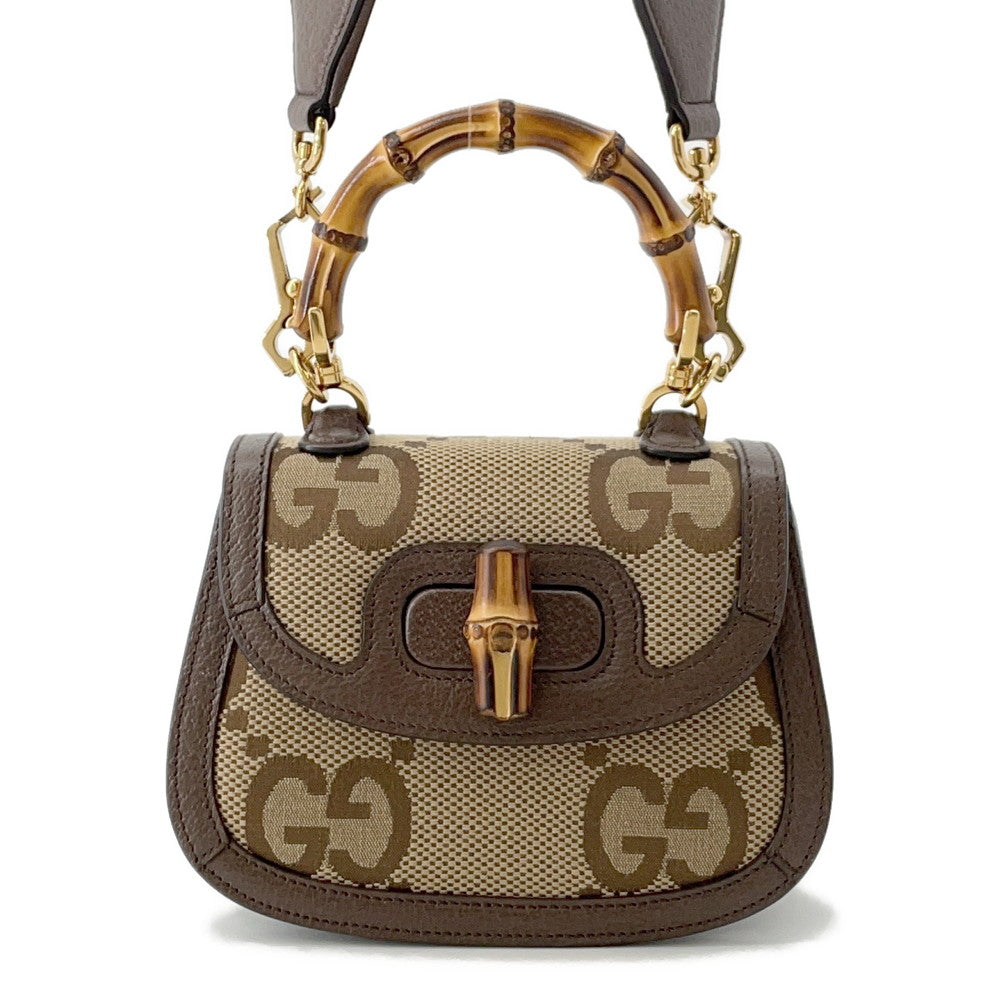 Gucci Bamboo Jumbo GG Top Handle Leather Canvas Beige Mini Travel Bag 2