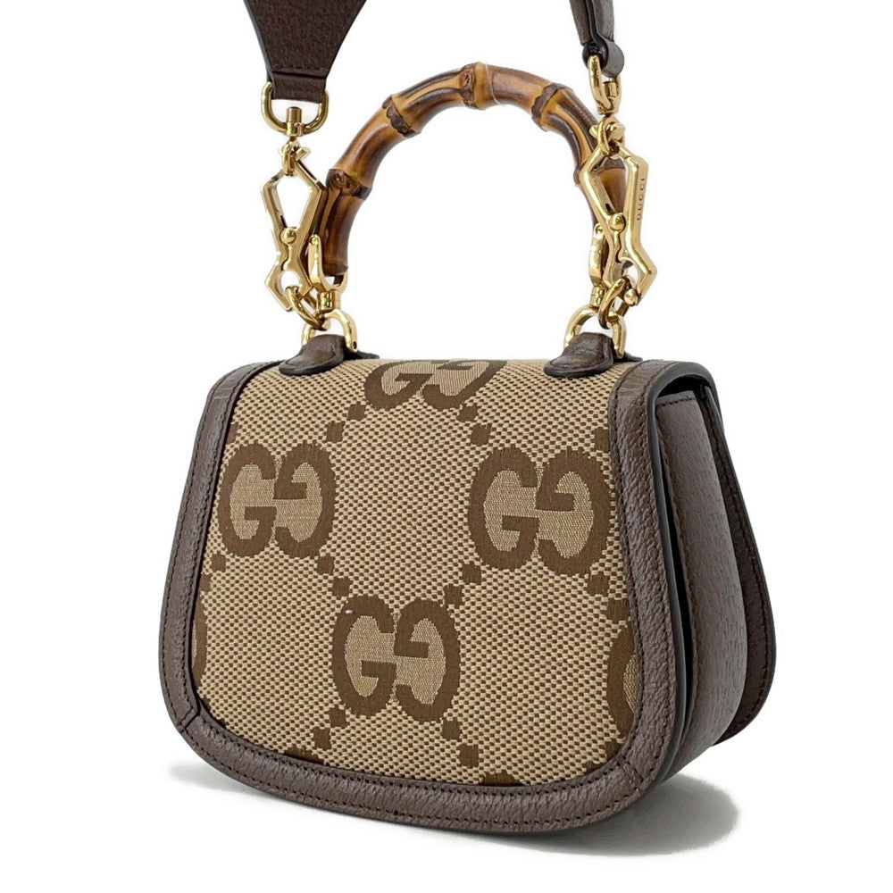 Gucci Bamboo Jumbo GG Top Handle Leather Canvas Beige Mini Travel Bag 2