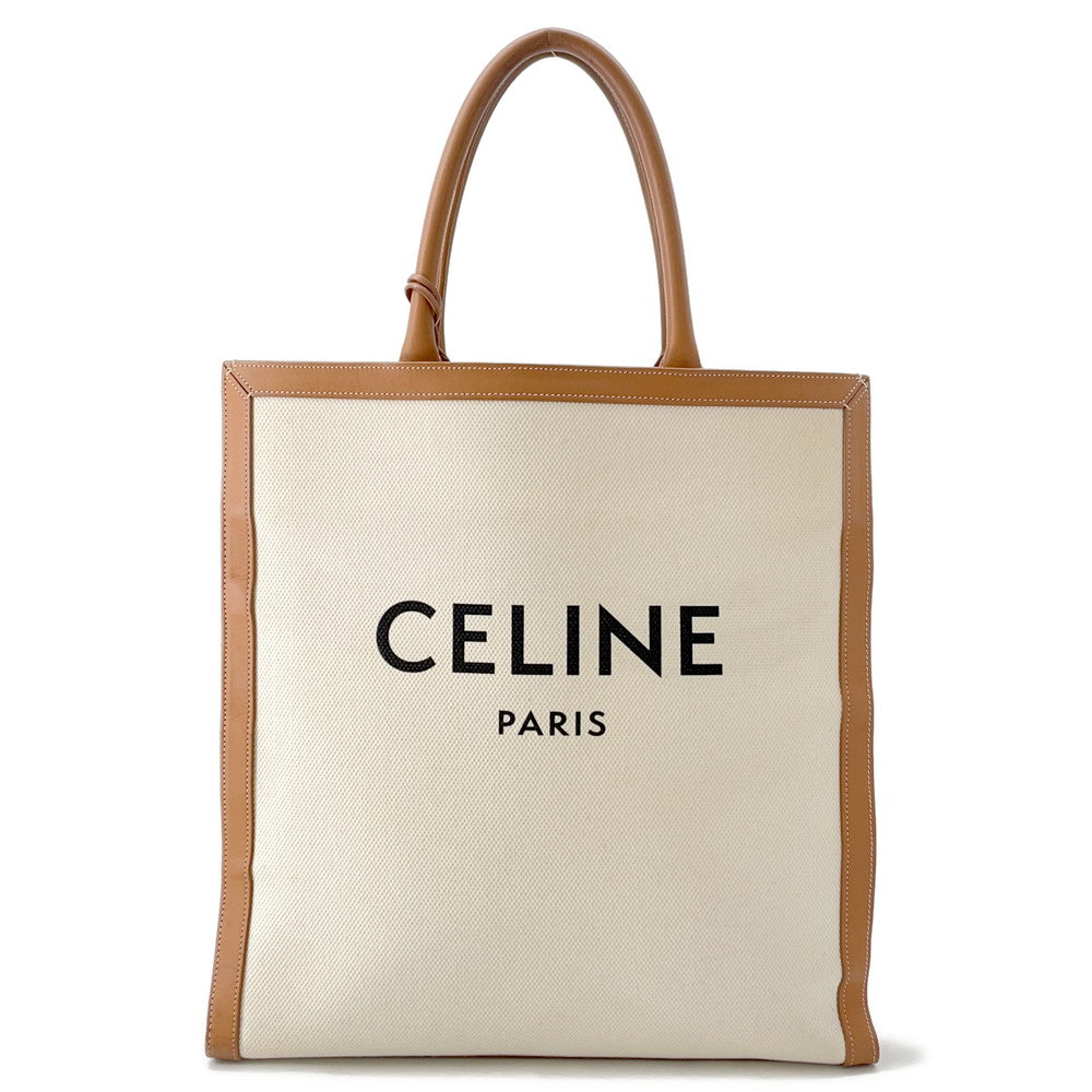Vertical Cabas Natural Size Large Handbag Leather Canvas Travel Bag