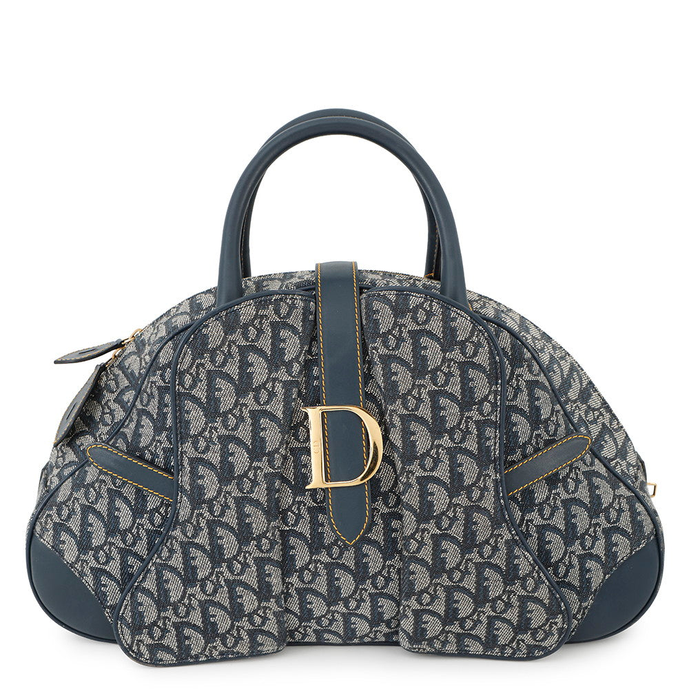 Dior Trotter Double Saddle Bag Navy Leather Canvas Travel Bag
