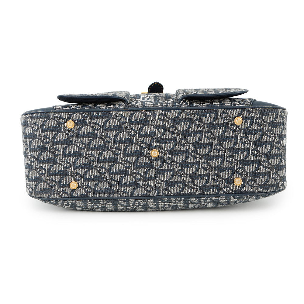 Dior Trotter Double Saddle Bag Navy Leather Canvas Travel Bag