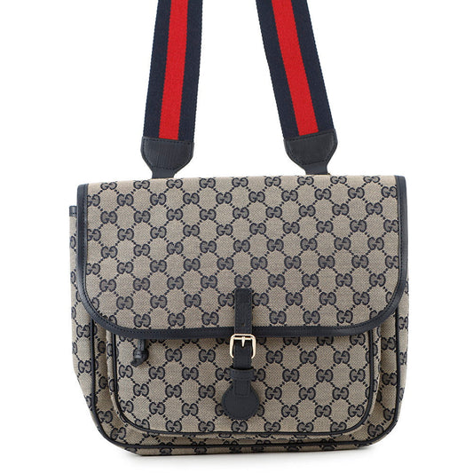 Gucci GG Children's Messenger Beige793823 Leather Canvas Navy Travel Bag