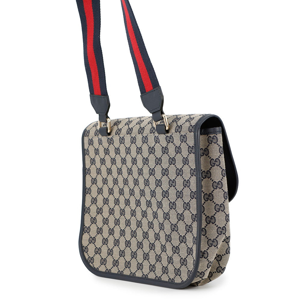 Gucci GG Children's Messenger Beige793823 Leather Canvas Navy Travel Bag