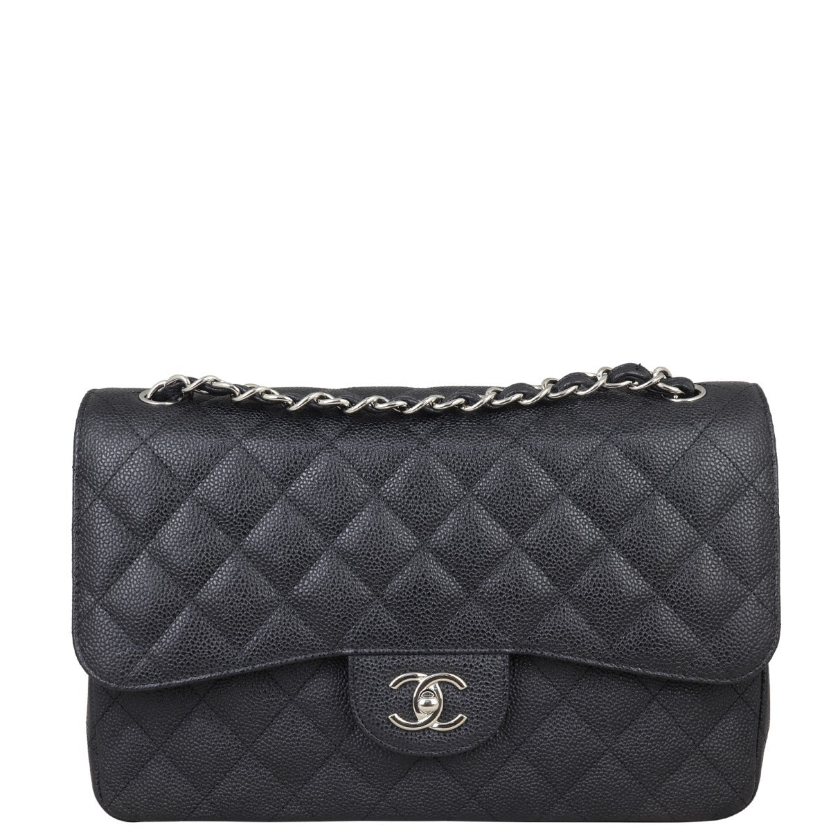 Chanel Classic Double Jumbo Caviar SHW Handbag Black Flap