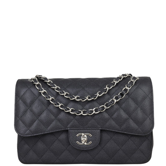 Chanel Classic Double Jumbo Caviar SHW Handbag Black Flap