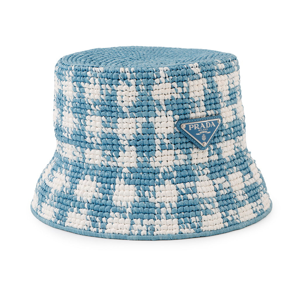 Crochet Hat Size S Light Hc Viscose White Blue Bucket Bag