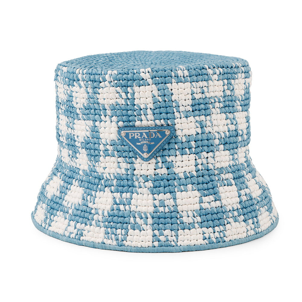Prada Bag Crochet hat yon 100% White Blue Bucket Bucket Bag