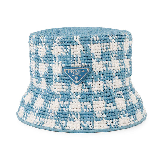 Prada Bag Crochet hat yon 100% White Blue Bucket Bucket Bag