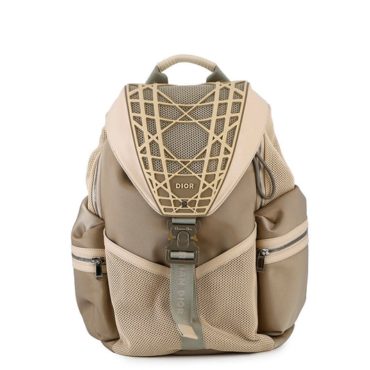 Dior Backpack Cobra Khaki Mesh Nylon Beige