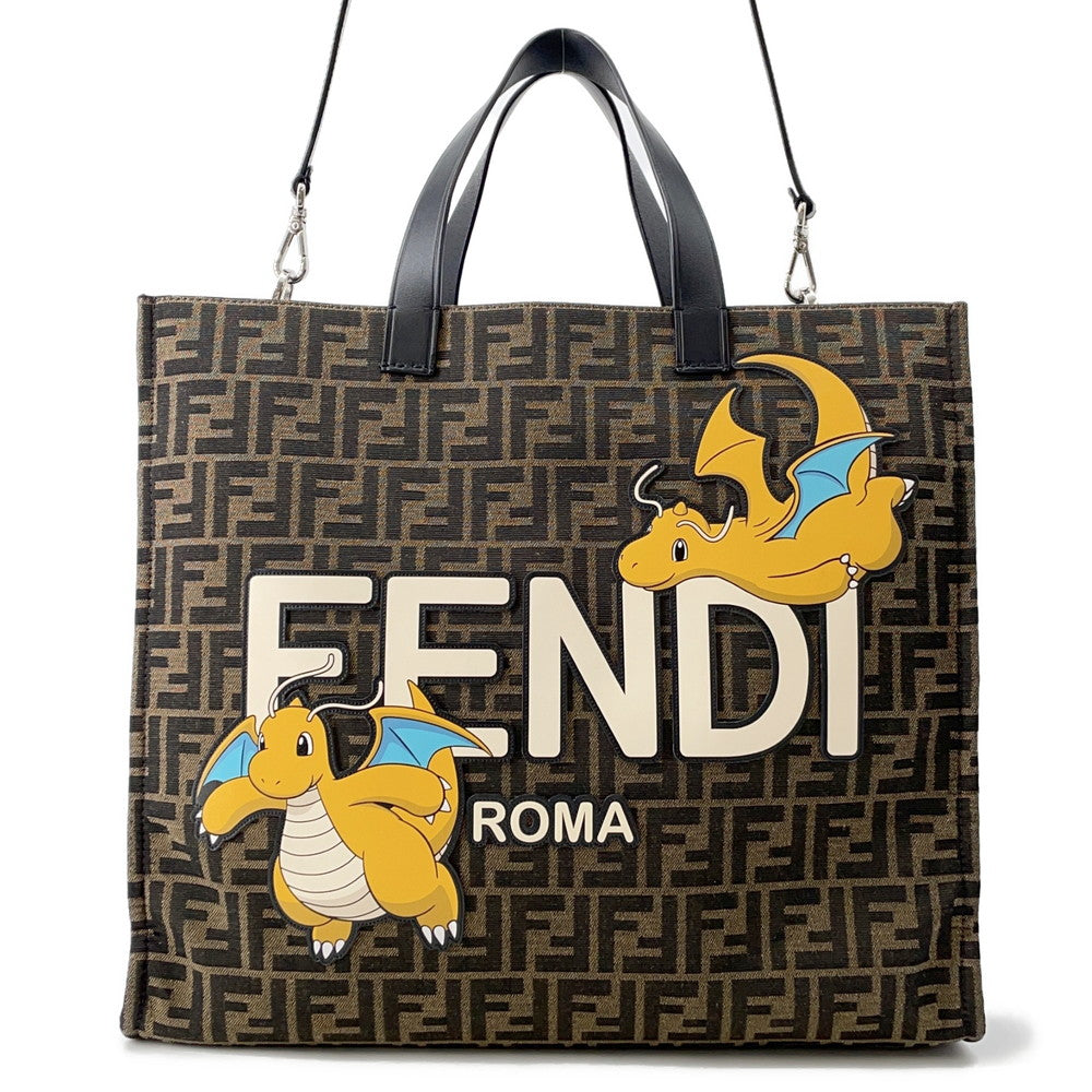 Fendi Tote Bag Fragment 2-way Pokemon Dragonite Black8BH357 Canvas Brown