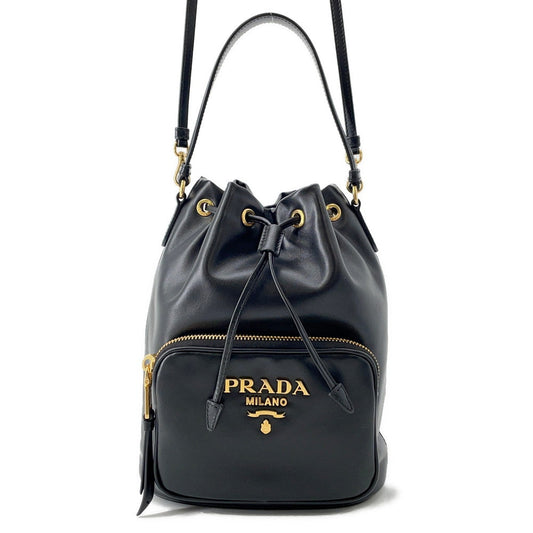 Prada Duet Drawstring Bag Shoulder Bag Black1BH038 Soft Calf Leather