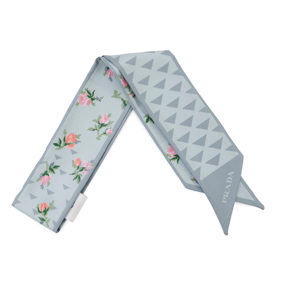 Prada Printed Silk Twill Skinny Scarf Pearl Grey1FF008 Silk100% Gray