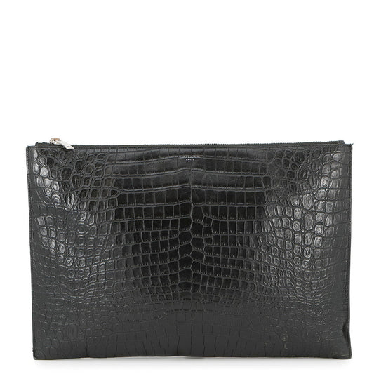 YSL Saint Laurent Clutch Bag Black378261 Croco Leather Embossed
