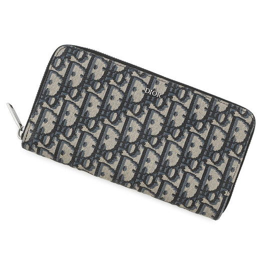 Dior Handbag Oblique Around Long Wallet Canvas Black Navy