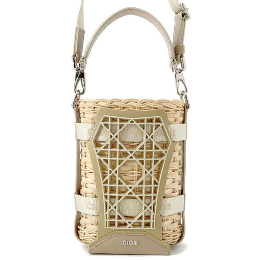 Dior Handbag 2-way bag Beige2ESKH376BAS Rubber Leather Raffia Bucket Bag