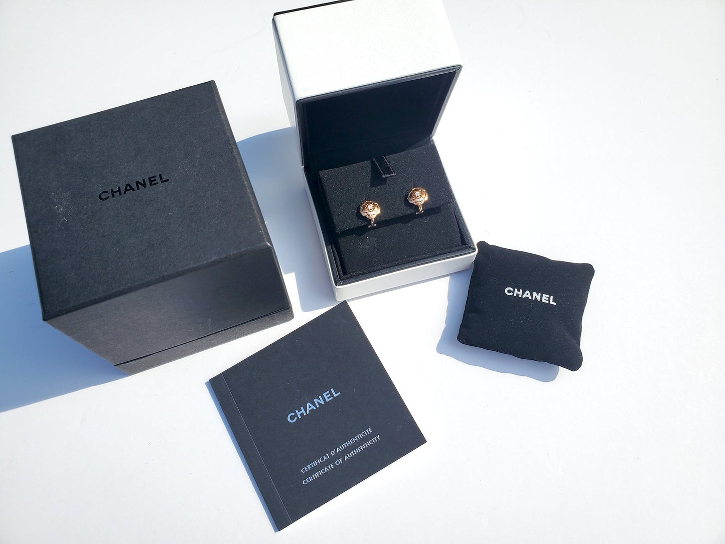 Chanel Rose Gold Diamond Extract De Camelia Stud Earrings Jewelry