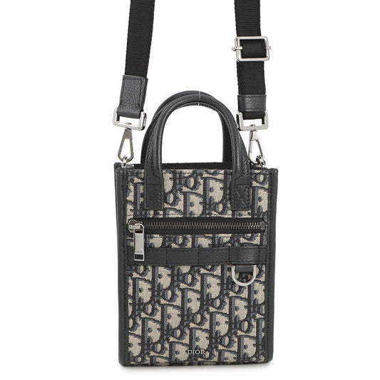 Dior Handbag Oblique Jacquard Safari North South 2-way Tote Leather Canvas Navy Tote Bag