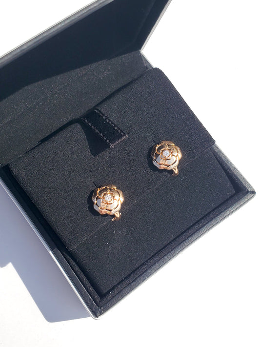 Chanel Rose Gold Diamond Extract De Camelia Stud Earrings Jewelry