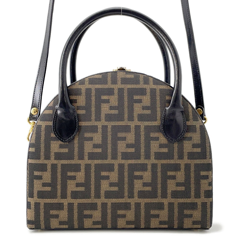 Fendi Zucca 2-way Bag Khaki Leather Canvas Handbag