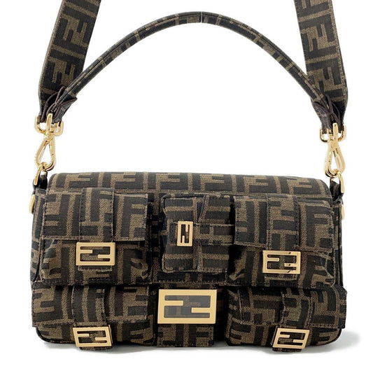 Fendi Zucca Multi-Pocket Baguette Black8BR808 Jacquard 2 Brown Shoulder Bag
