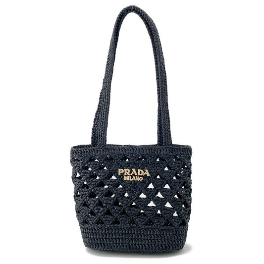Prada Tote Bag Crochet Black1BG494 Straw