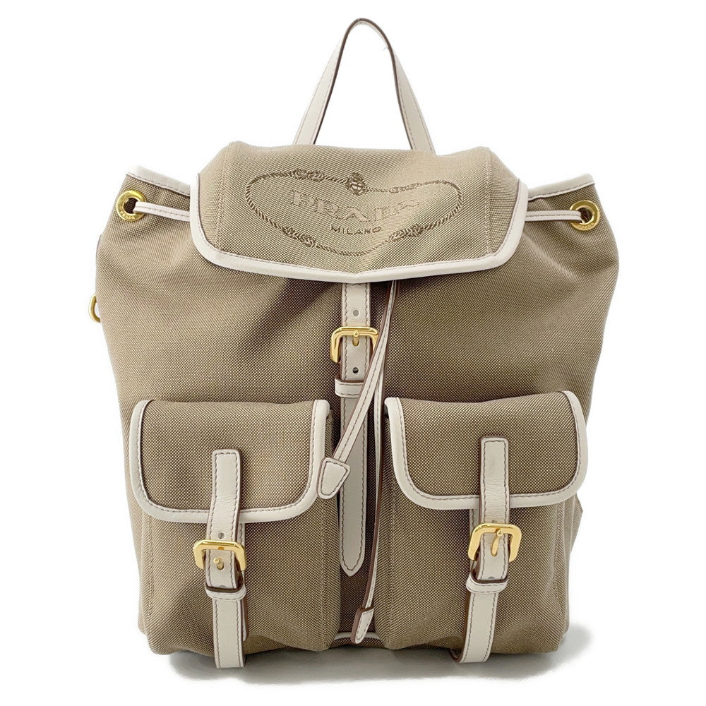 Prada Backpack Jacquard Beige1BZ006 Canvas Logo