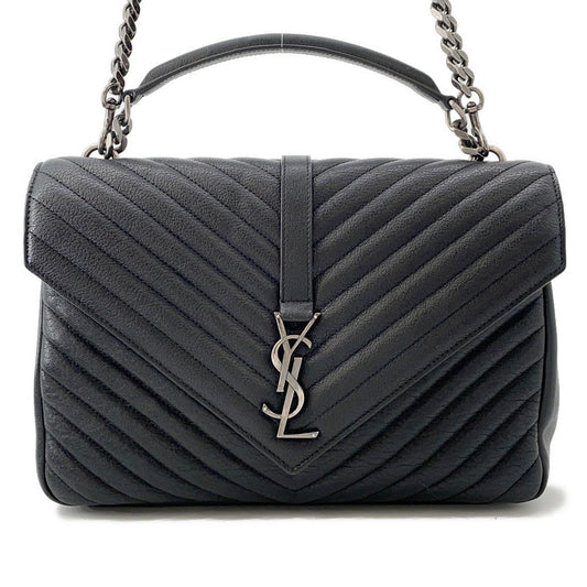 YSL Saint Laurent College ChainShoulder Bag Black600278 Leather
