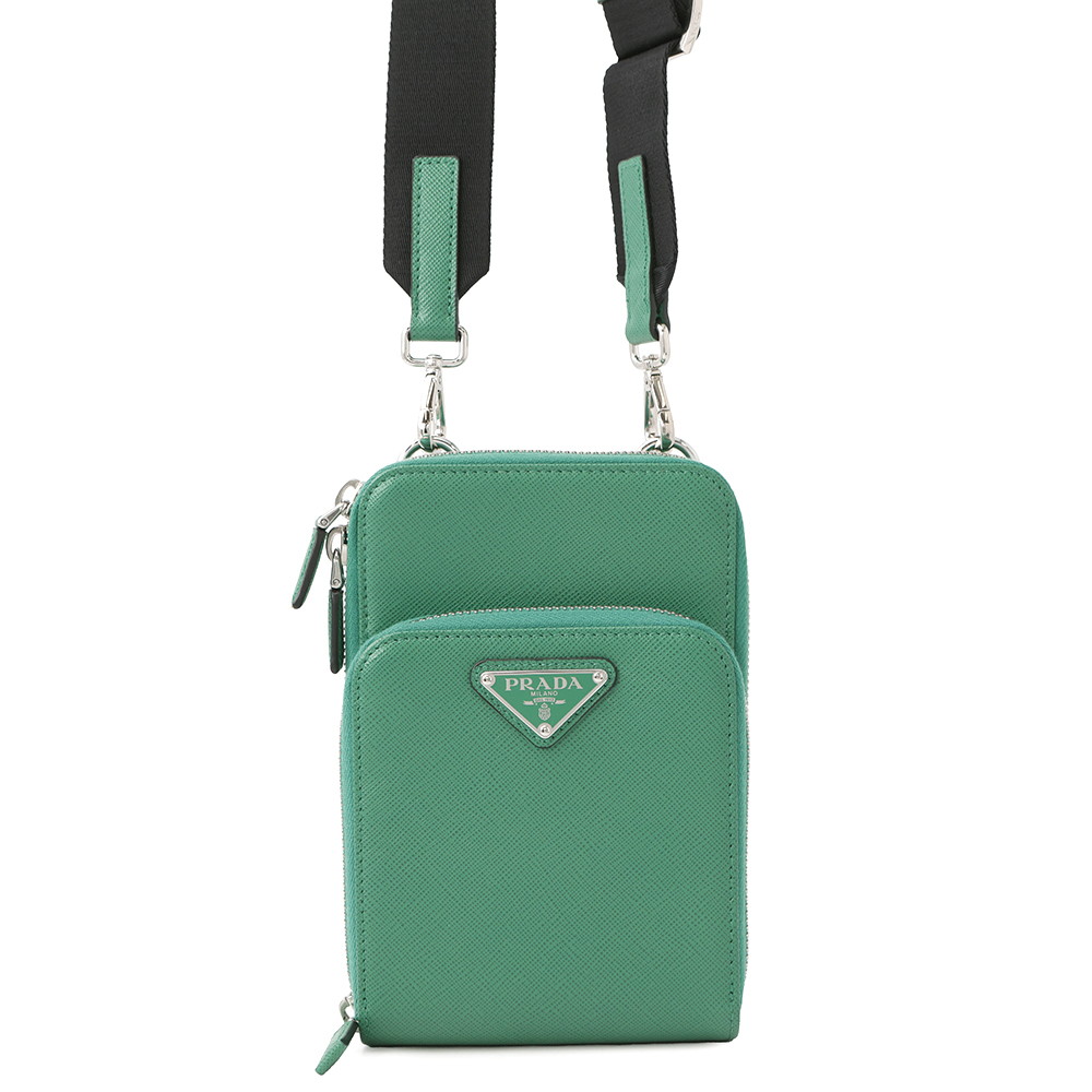 Prada Shoulder Bag Triangle Smartphone Shoulder Green2ZH126 Leather Saffiano