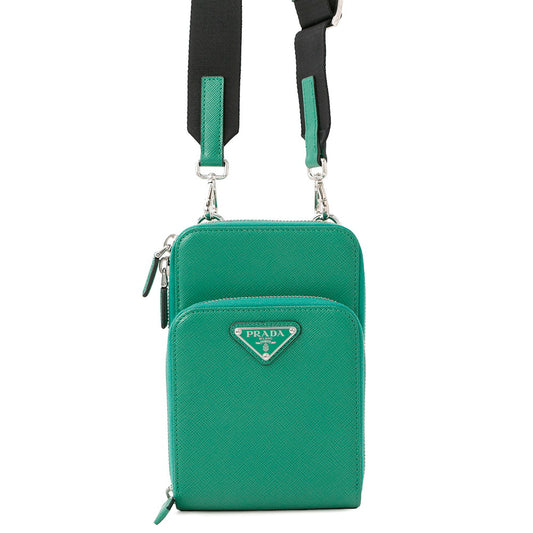 Prada Shoulder Bag Triangle Smartphone Shoulder Green2ZH126 Leather Saffiano