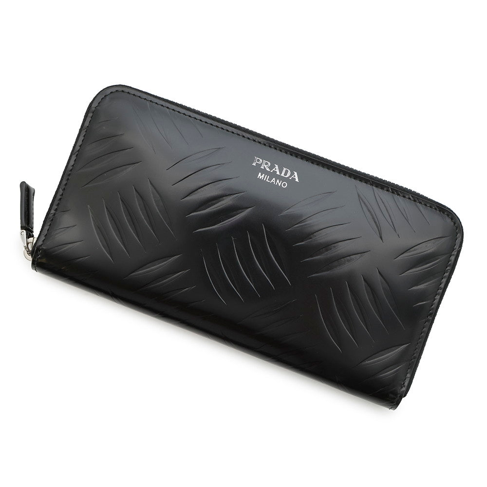 Prada BrushedLeather AroundWallet Black2ML317 Zip Handbag
