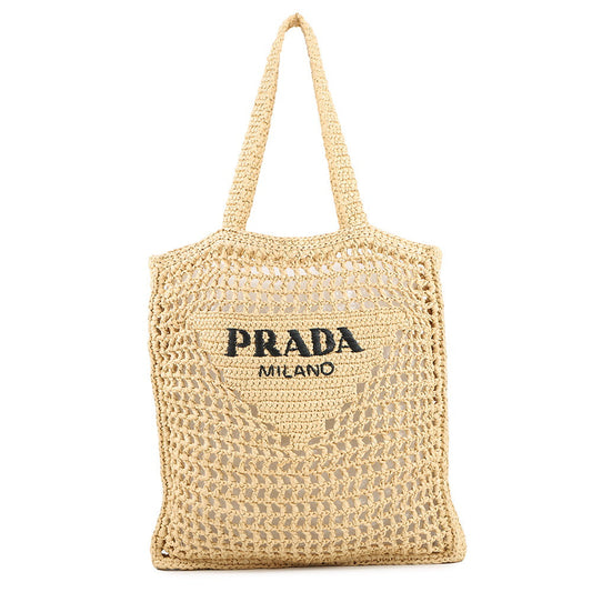 Prada Tote Bag Crochet Natural2VG105 Raffia Logo