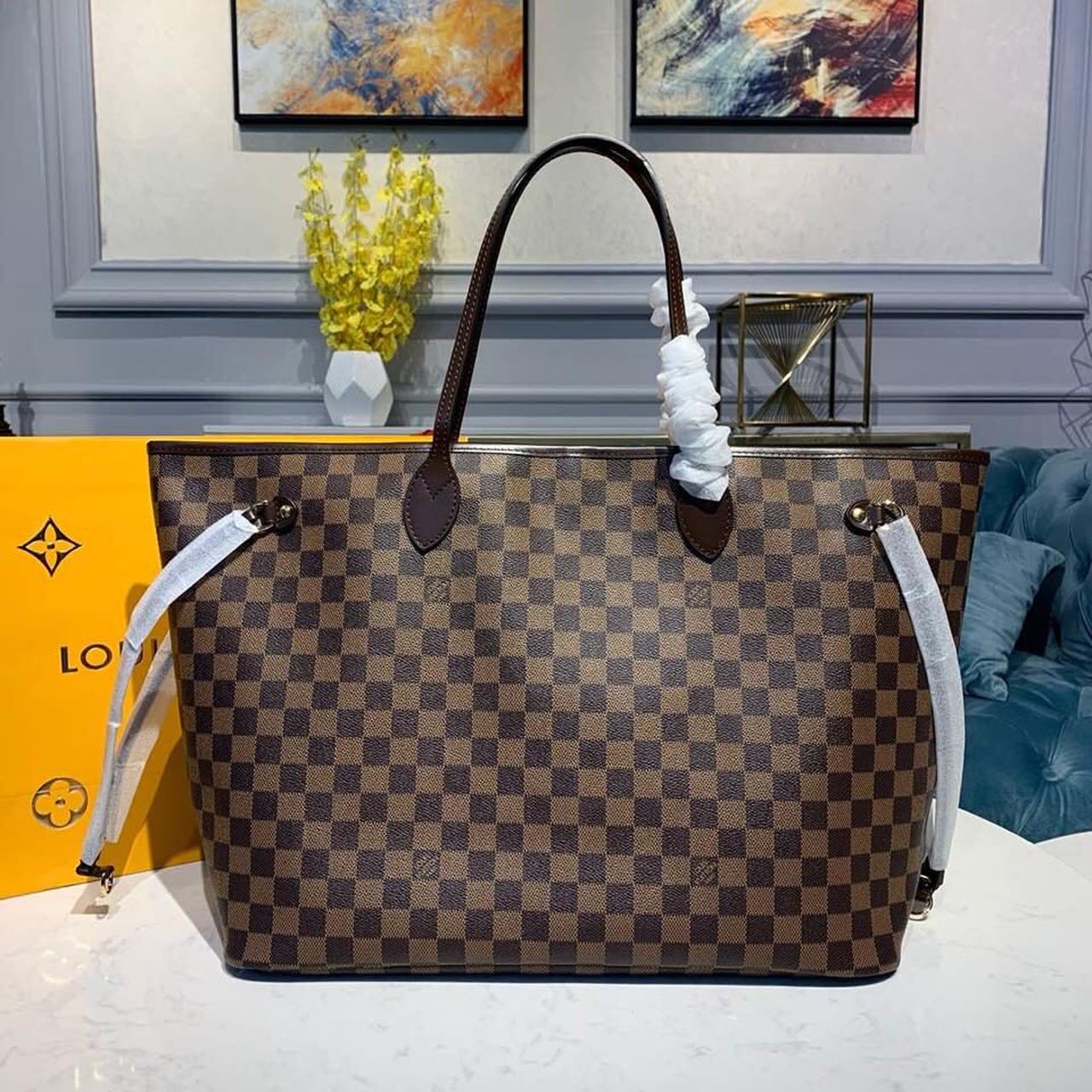 Top Quality Neverfull Gm Tote Bag Damier Canvas Red Shoulder Bag
