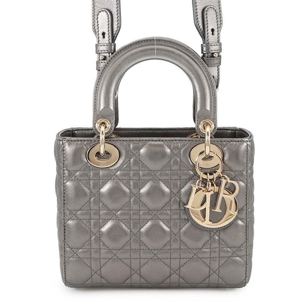 Dior Handbag MY Lady Cannage MetalicGrayM05380WEC Lambskin Small