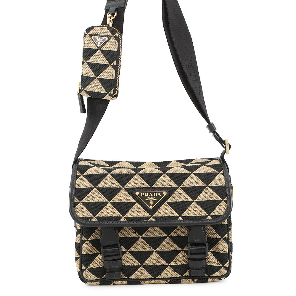 Prada Shoulder Bag Symbol Embroidery Black2VD034 Leather Canvas