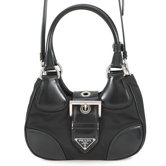 Prada Moon Re- 2way Black1BA381 Leather Nylon Handbag
