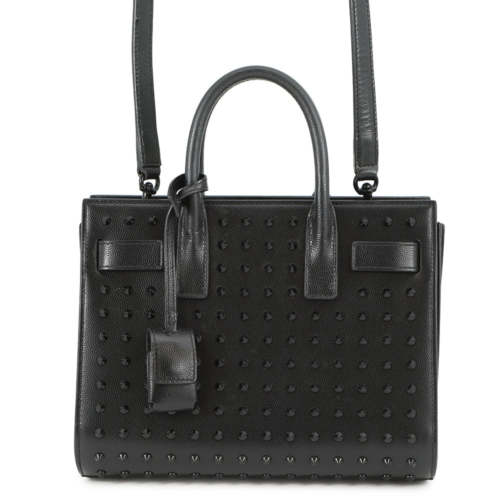 YSL Saint Laurent Studded 2way Leather Black Handbag