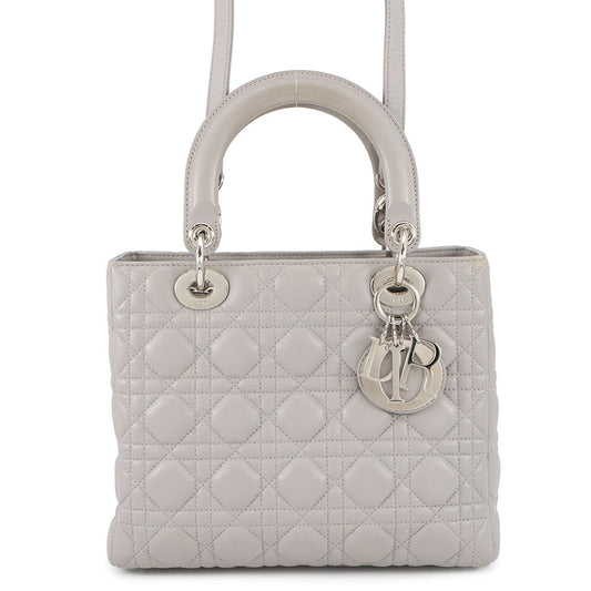 Dior Handbag Lady Canage Leather Gray Medium