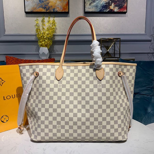 Louis Vuitton Neverfull Gm Tote Bag Damier Azur For Canvas Beige Shoulder Bag
