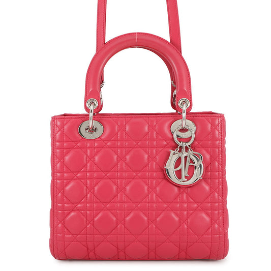 Dior Handbag Lady Cannage Leather Pink Medium