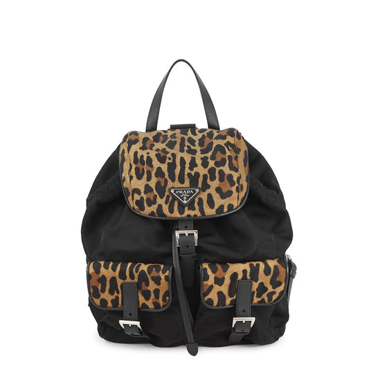 Prada Backpack Leopard Re- Brown1BZ811 Nylon Black