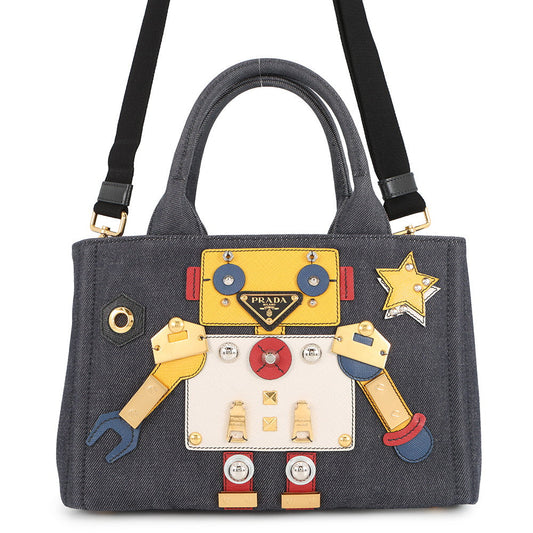 Prada Tote Bag Canapa Robot Multicolor1BG439 Denim Navy
