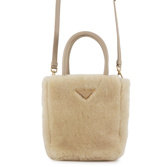 Prada Beige1BA392 Sheepfur Leather Handbag