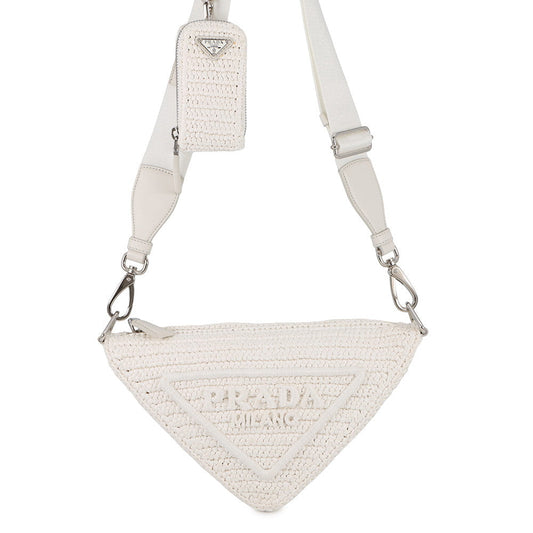 Prada Shoulder Bag Triangle White1BH190 Raffia