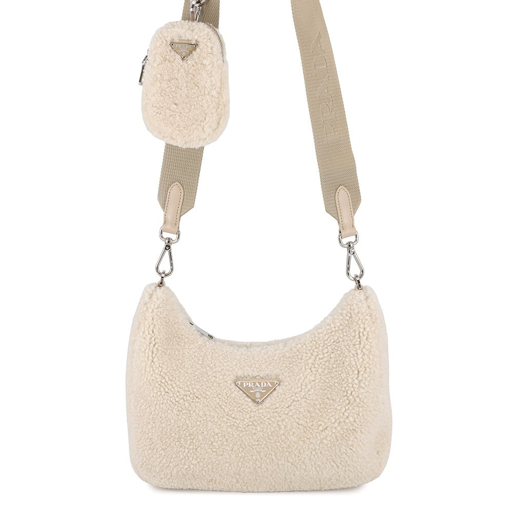 Prada Shoulder Bag Hobo Bag Beige1BC151 pile