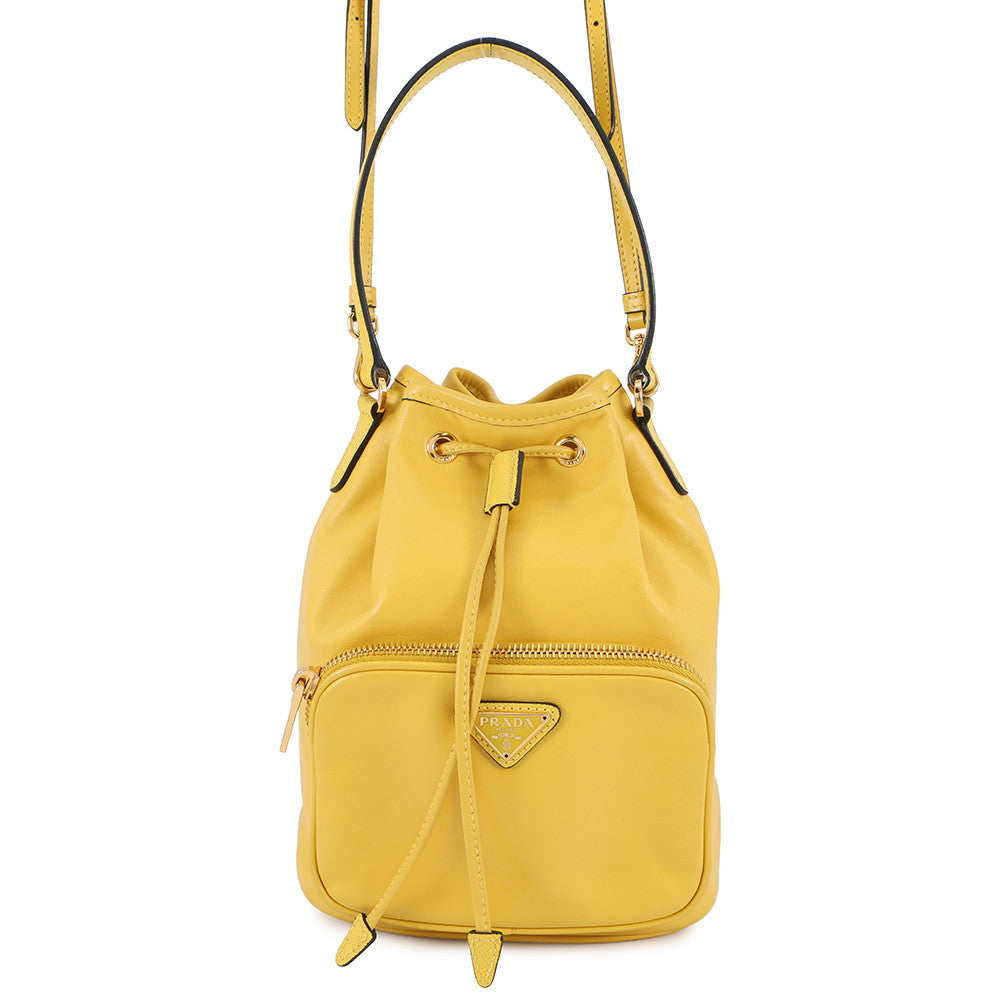 Prada Duet 2way Bag Yellow1BH038 Calf LeatherLeather Saffiano Handbag